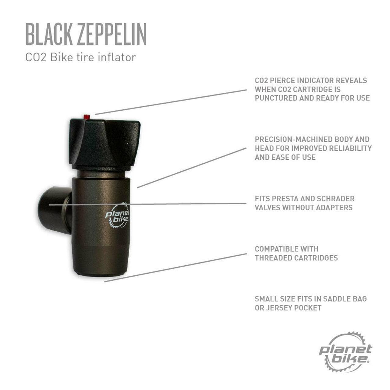 Planet Bike Black Zeppelin CO2 Bike Inflator