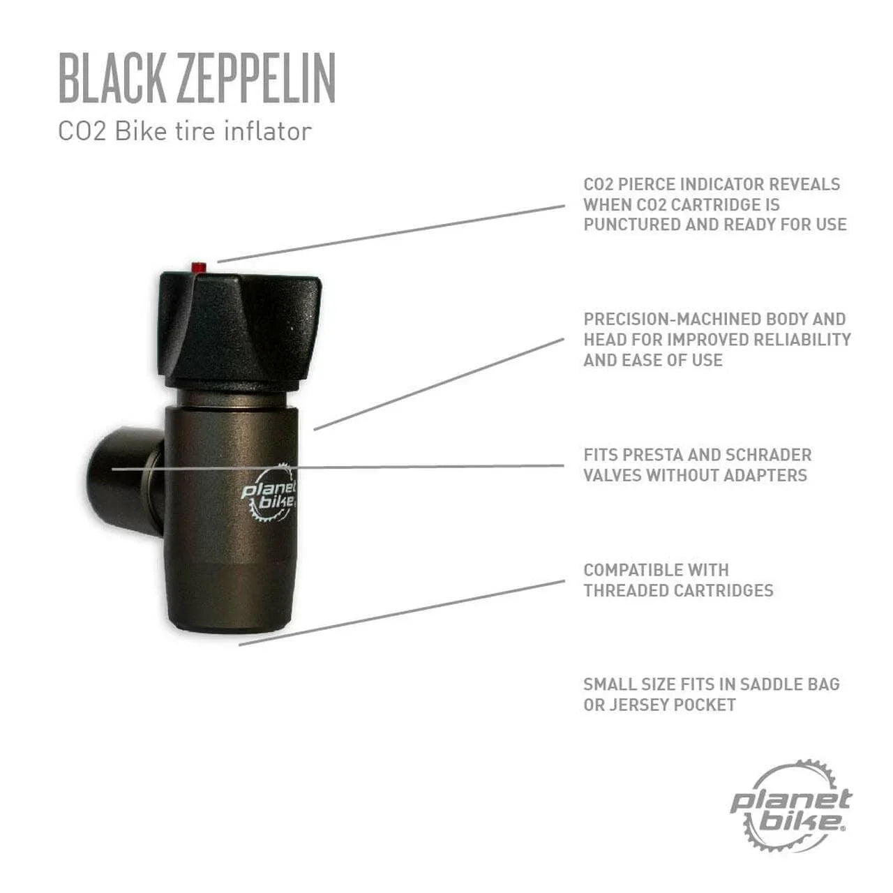 Planet Bike Black Zeppelin CO2 Bike Inflator