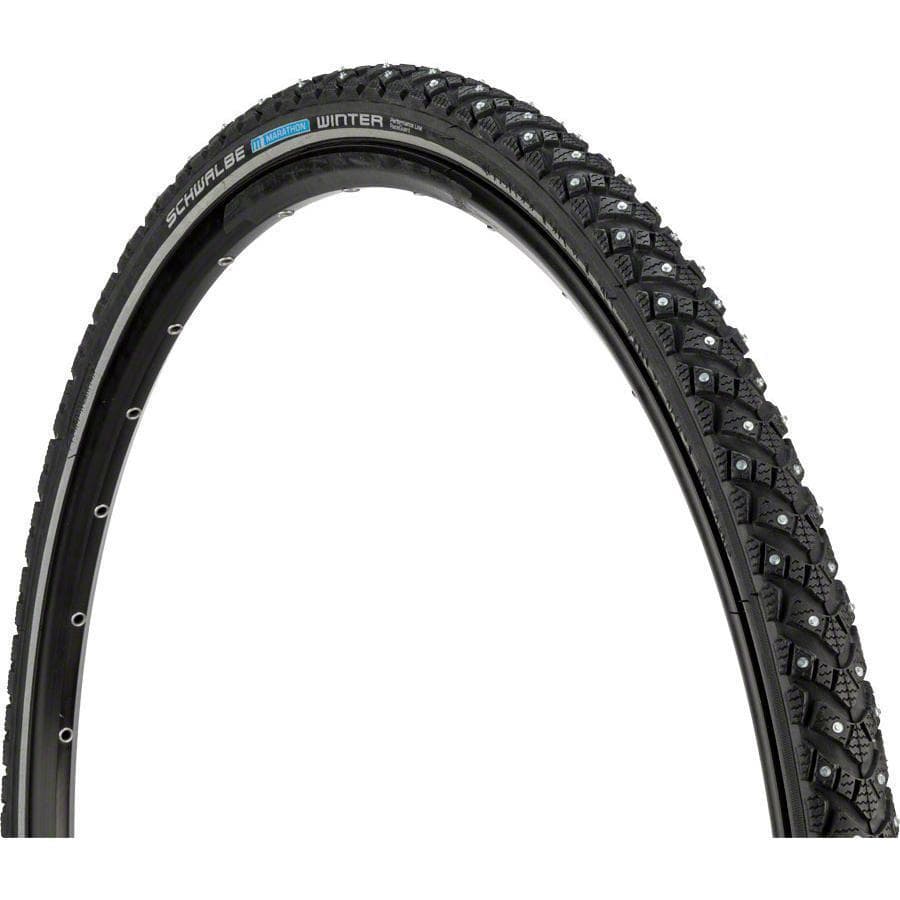 Schwalbe Marathon Winter Plus Bike Tire: 700 x 35c, Wire Bead, Performance Line, Winter Compound, SmartGuard, TwinSkin, 240 Steel Studs, Black/Re