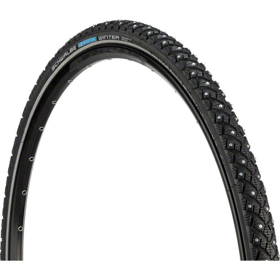 Schwalbe Marathon Winter Plus Bike Tire: 700 x 35c, Wire Bead, Performance Line, Winter Compound, SmartGuard, TwinSkin, 240 Steel Studs, Black/Re