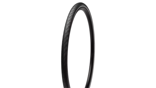 Black 700c bicycle tire with wire bead and reflective tread