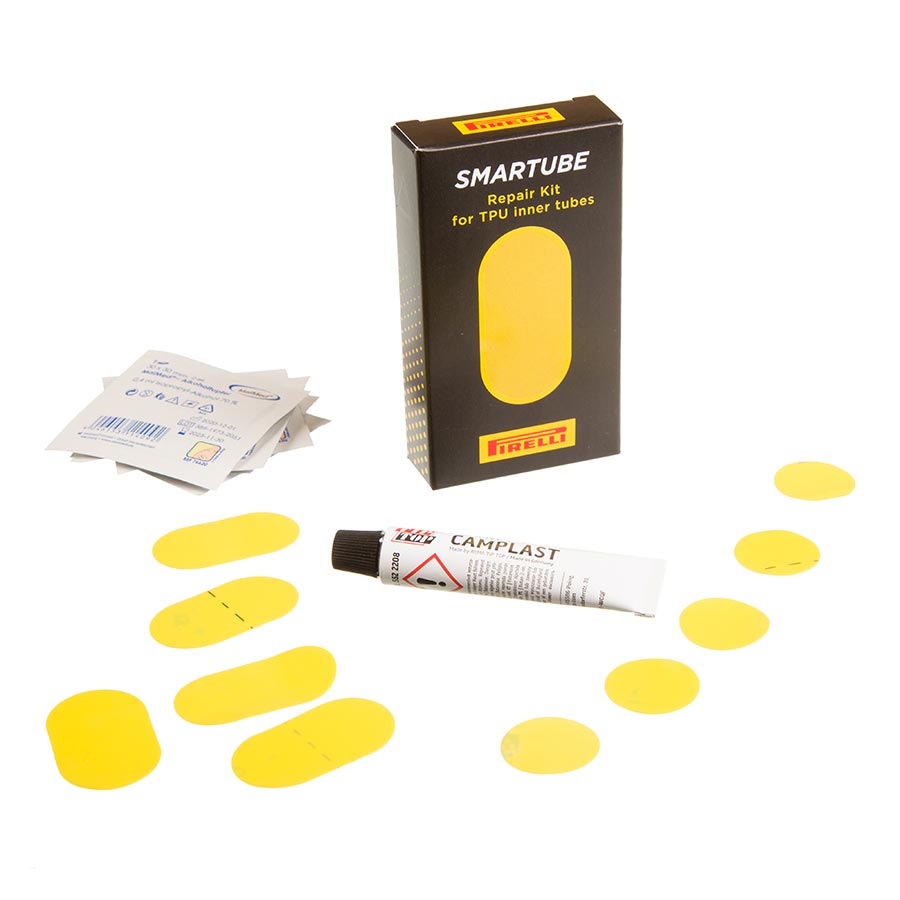 Pirelli SmarTUBE Patch Kit - 10 Patches with Glue Yellow Black Valve - Bicycle Warehouse