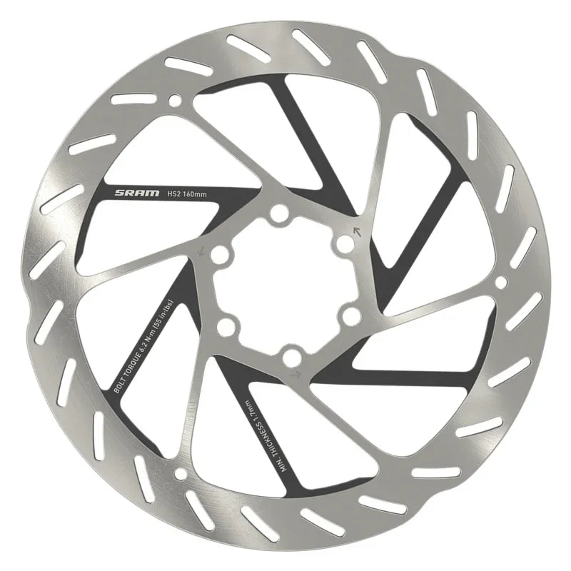 HS2 Disc Brake Rotor - 160mm 6-Bolt Rounded Silver/Black - Bicycle Warehouse