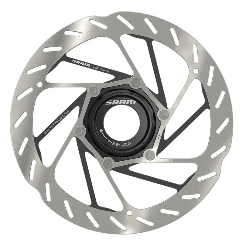 HS2 Disc Brake Rotor - 160mm Center Lock Rounded Silver/Black - Bicycle Warehouse