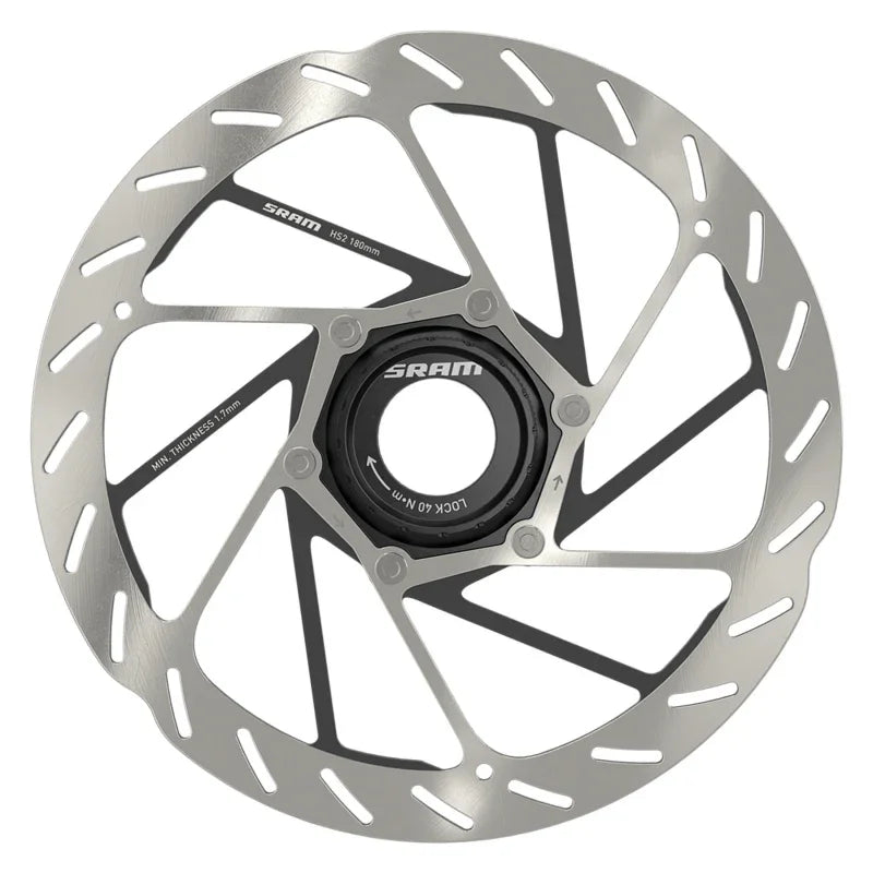 HS2 Disc Brake Rotor - 180mm Center Lock Rounded Silver/Black - Bicycle Warehouse