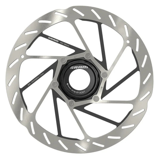 HS2 Disc Brake Rotor - 180mm Center Lock Rounded Silver/Black - Bicycle Warehouse