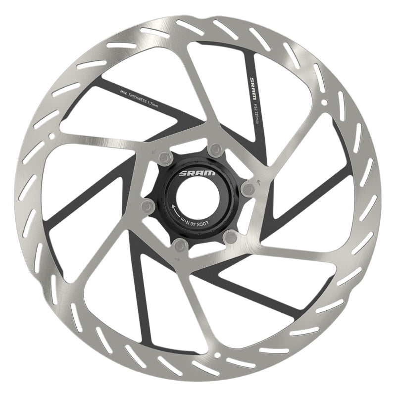 HS2 Disc Brake Rotor - 220mm Center Lock Rounded Silver/Black - Bicycle Warehouse