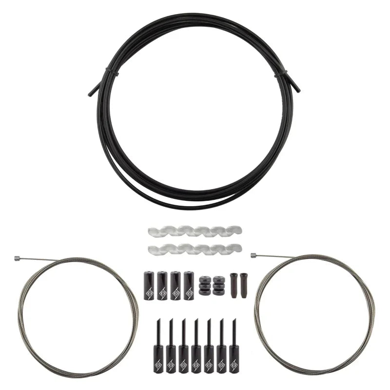 Origin8 Slick Compressionless 2x Gear Cable/Housing Kit Front and Rear 3200mm/2300mm & 2800mm 4mm/1.1mm Black MTB/Road Compressionless - Bicycle Warehouse