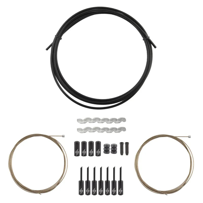 Origin8 SuperSlick Compressionless 2x Gear Cable/Housing Kit Front and Rear 3200mm/2300mm & 2800mm 4mm/1.1mm Black MTB/Road Compressionless - Bicycle Warehouse