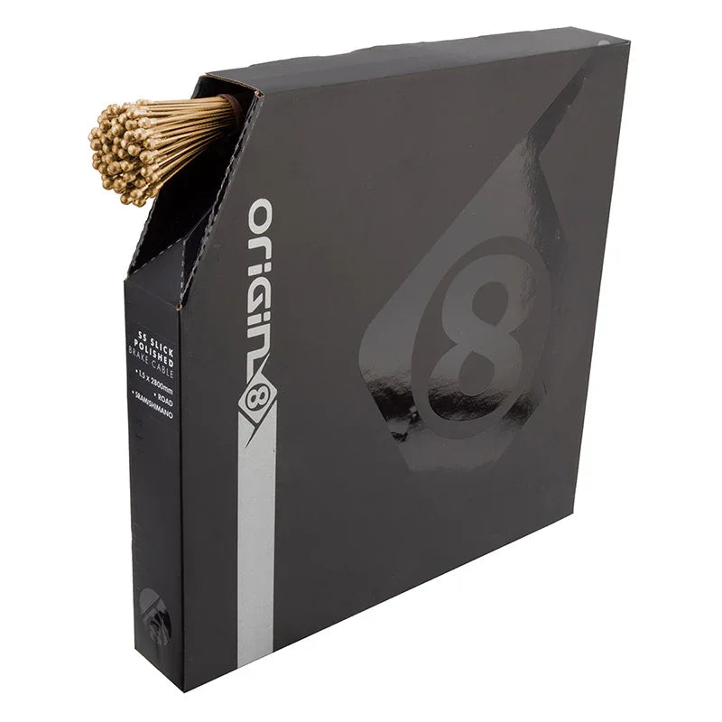 Origin8 SS SuperSlick Electrolysis Road Brake Cable Front or Rear 2800mm 1.5mm SS Gold Box of 50 Road - Bicycle Warehouse