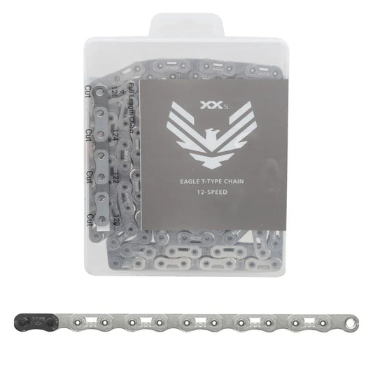XX SL Eagle T-Type Flattop Chain - 12-Speed 126 Links Hollow Pin Includes PowerLock Connector PVD Coated Silver - Bicycle Warehouse