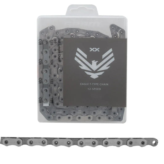 XX Eagle T-Type Flattop Chain - 12-Speed 126 Links Hollow Pin Includes PowerLock Connector PVD Coated Silver - Bicycle Warehouse