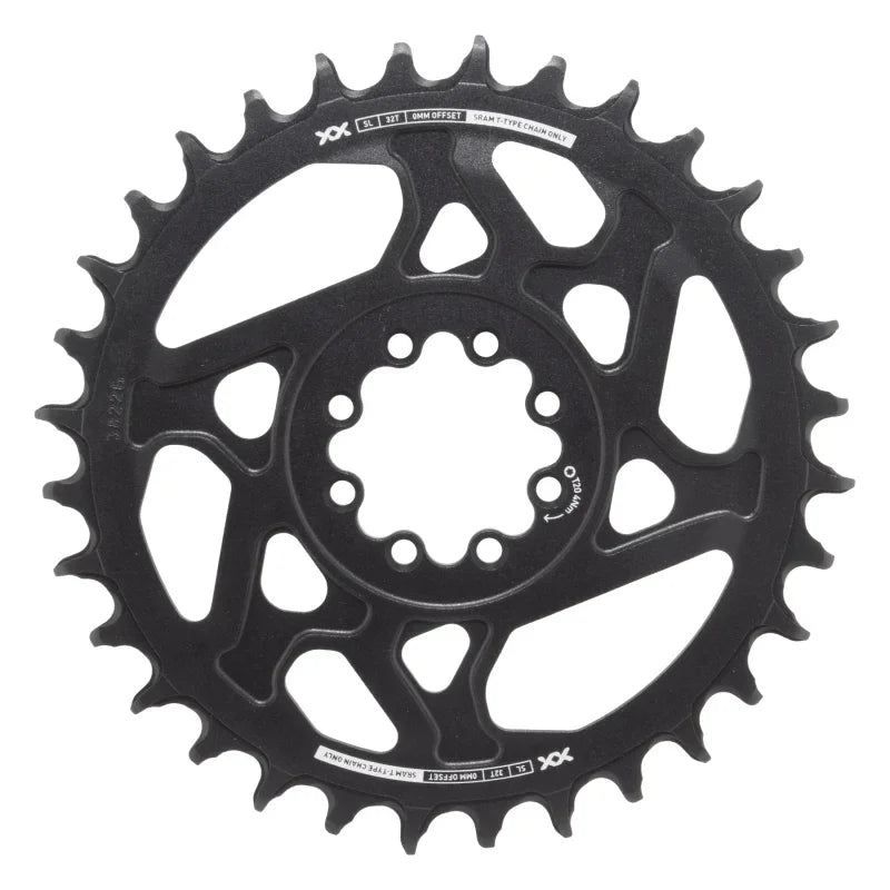 XX SL Eagle T-Type Direct Mount Chainring - 32t 12-Speed 8-Bolt Direct Mount 0mm Offset Aluminum BLK/Silver D1 - Bicycle Warehouse