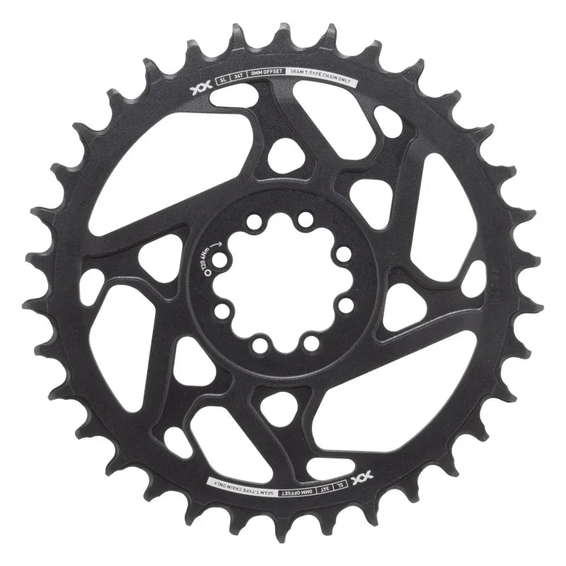 XX SL Eagle T-Type Direct Mount Chainring - 34t 12-Speed 8-Bolt Direct Mount 0mm Offset Aluminum BLK/Silver D1 - Bicycle Warehouse