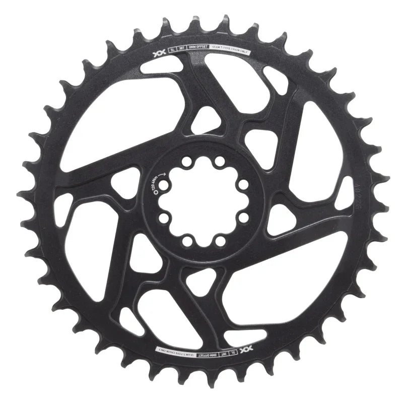 XX SL Eagle T-Type Direct Mount Chainring - 38t 12-Speed 8-Bolt Direct Mount 0mm Offset Aluminum BLK/Silver D1 - Bicycle Warehouse