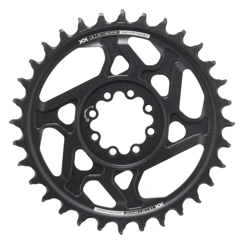 XX SL Eagle T-Type Direct Mount Chainring - 32t 12-Speed 8-Bolt Direct Mount 3mm Offset Aluminum BLK/Silver D1 - Bicycle Warehouse