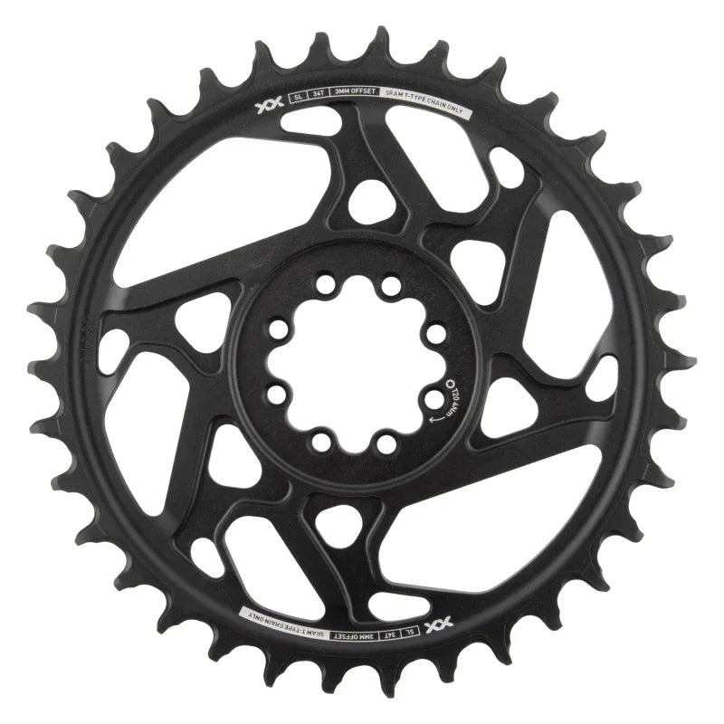 XX SL Eagle T-Type Direct Mount Chainring - 34t 12-Speed 8-Bolt Direct Mount 3mm Offset Aluminum BLK/Silver D1 - Bicycle Warehouse