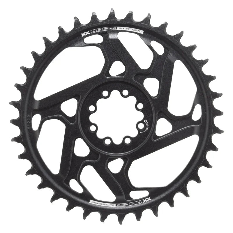 XX SL Eagle T-Type Direct Mount Chainring - 36t 12-Speed 8-Bolt Direct Mount 3mm Offset Aluminum BLK/Silver D1 - Bicycle Warehouse