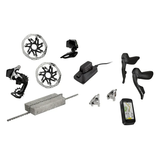 Red eTap AXS Road Groupset - 2x12-Speed HRD Shift/Brake Levers FM Calipers CL Rotors Chain F/R Derailleurs Hammerhead Karoo E1 - Bicycle Warehouse