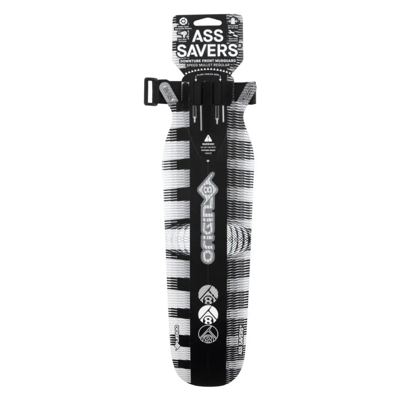 Hi-Fi Ass Savers Front Fender Downtube Front 390mm x 110mm Polypropylene Black/White 30g - Bicycle Warehouse