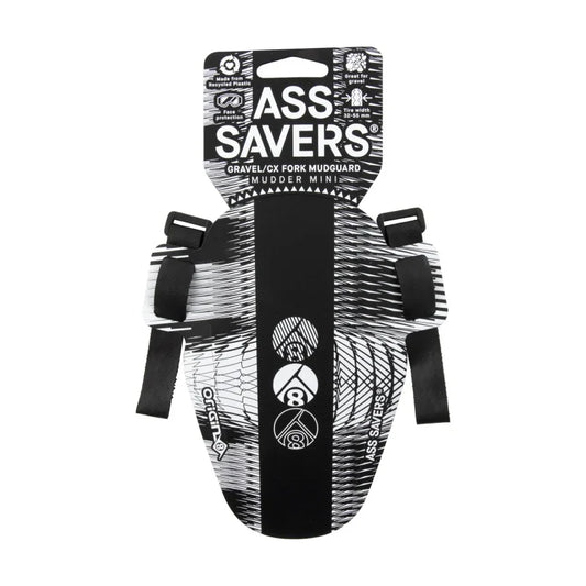 Hi-Fi Ass Savers Front Fender Mini Front 170mm x 90mm Polypropylene Black/White 21g - Bicycle Warehouse