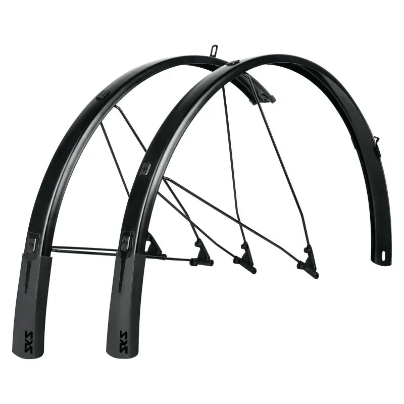 B46 Bluemels Style Full Coverage Fender Set - 46mm 700 x 28-37 Matte BLK - Bicycle Warehouse