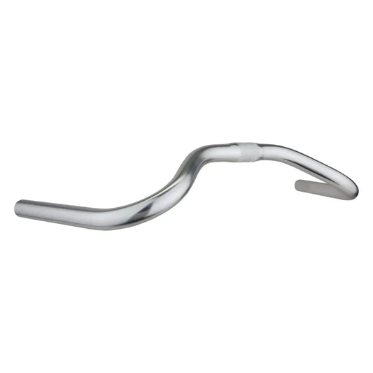 Swept Back Handlebar 25.4mm Bar Clamp 70 Degree Bend 65mm Rise 485mm Width Alloy Silver - Bicycle Warehouse