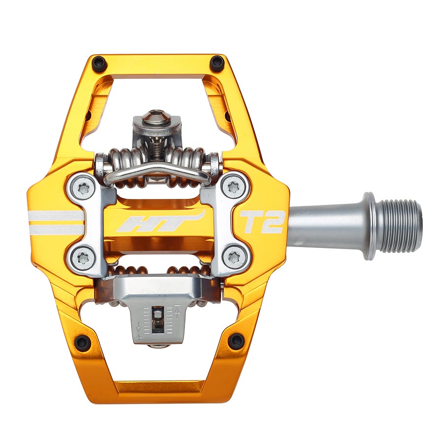 HT Components T2 Pedals - Dual Sided Clipless Platform Aluminum 9/16" Orange - Bicycle Warehouse