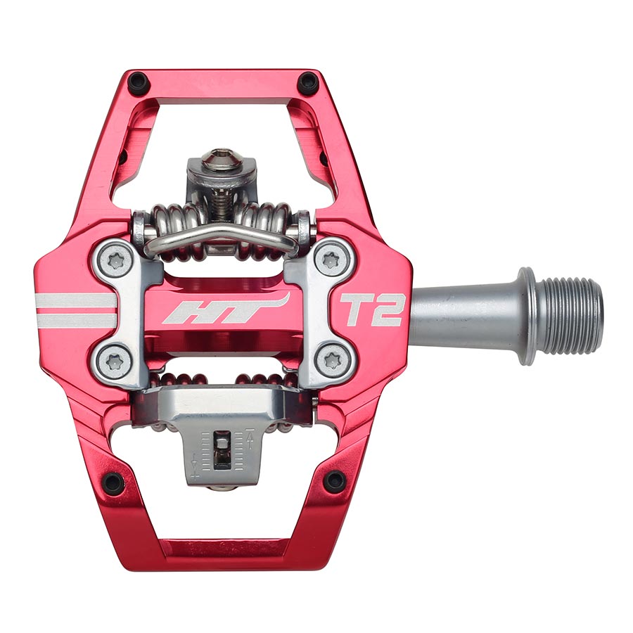 HT Components T2 Pedals - Dual Sided Clipless Platform Aluminum 9/16" Red - Bicycle Warehouse