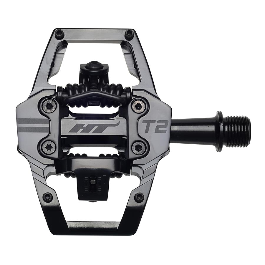 HT Components T2 Pedals - Dual Sided Clipless Platform Aluminum 9/16" Stealth BLK - Bicycle Warehouse