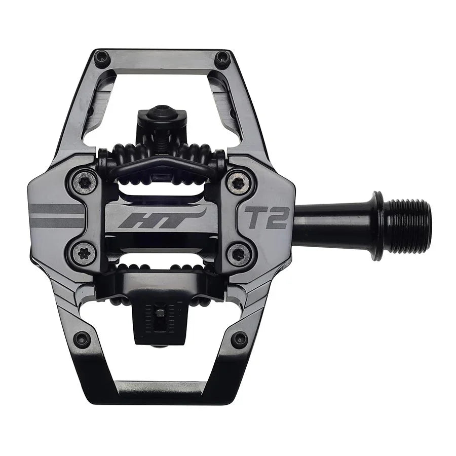 HT Components T2 Pedals - Dual Sided Clipless Platform Aluminum 9/16" Stealth BLK - Bicycle Warehouse