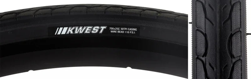 Kwest Tire 700x25C Wire Clincher 30TPI Black - Bicycle Warehouse