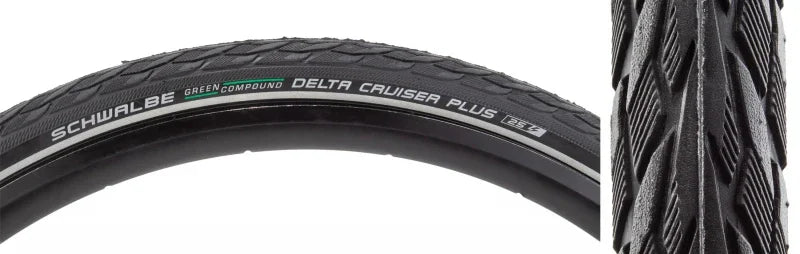 Delta Cruiser Plus Hybrid Tire 700x32C Wire Clincher GreenCompound PunctureGuard 50TPI Black - Bicycle Warehouse