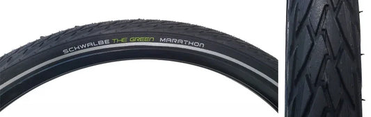 Green Marathon Tire - 27.5 x 1.65 Clincher Wire BLK/Reflective Performance Line GreenGuard TwinSkin Addix - Bicycle Warehouse