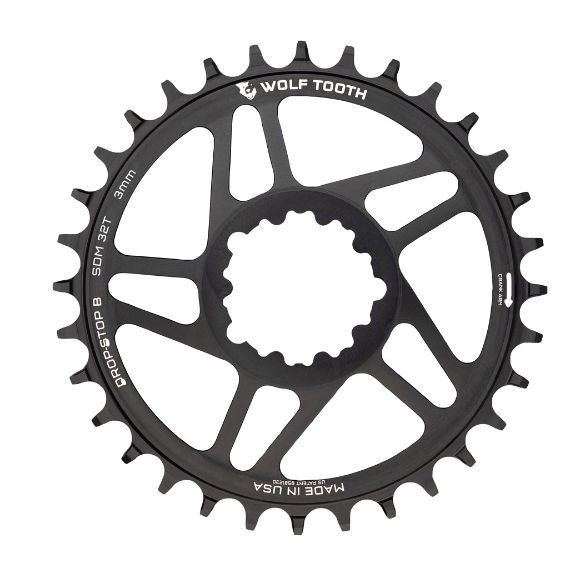 Bicycle Warehouse CHAINRING Wolf Tooth Direct Mount Chainring - 32t, SRAM Direct Mount, Drop-Stop B, For SRAM 3-Bolt Boost Cranks, 3mm Offset, Black - - Bicycle Warehouse