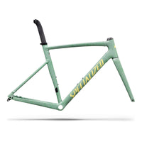 Mint green alloy bike frameset with black head tube and Specialized decal