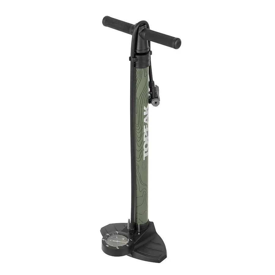 Joeblow Mountain II Floor Pump - Steel Barrel / Plastic Base 3.5" Gauge 60 Psi /4 Bar Twinhead - Bicycle Warehouse