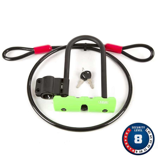 Ultra Mini + Cobra Loop U-Lock Key 12mm 15.0cm x 18.0cm 5.9" x 7.1" SH34 Green; Cable 10mm 120cm 4 - Bicycle Warehouse