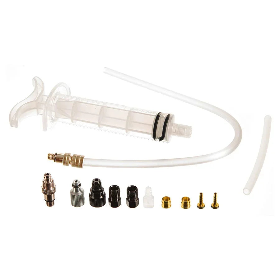 Basic Bleed Kit - Includes Syringe Plastic Tubing Hose Retainer Compression Ferrules Brass Inserts Inlet/Outlet Valve - Bicycle Warehouse