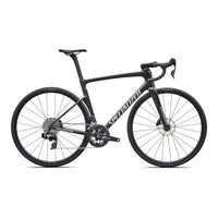 Dark charcoal road bike with drop handlebars and disc brakes, alloy wheels