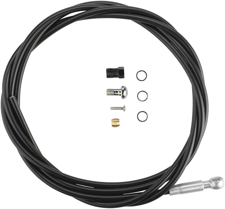 SM-BH90-SBLS High Pressure Disc Brake Hose Kit - Long Silver Banjo Caliper Connector 2000mm BLK - Bicycle Warehouse
