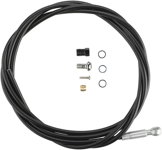 SM-BH90-SBLS High Pressure Disc Brake Hose Kit - Long Silver Banjo Caliper Connector 2000mm BLK - Bicycle Warehouse