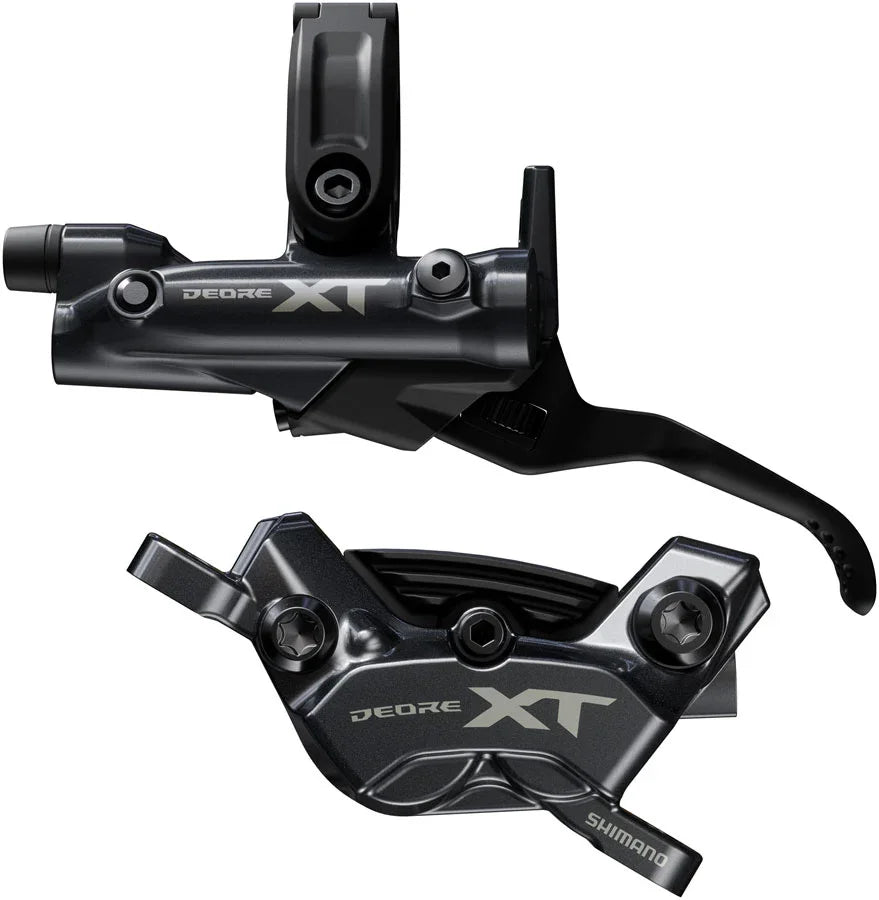 Shimano Deore XT BR-M8220 Disc Brake BL-M8200 Lever - Left/Front Post Mount 4-Piston Caliper SM-BH90-SBM Hose Fin Metal Pads BLK - Bicycle Warehouse
