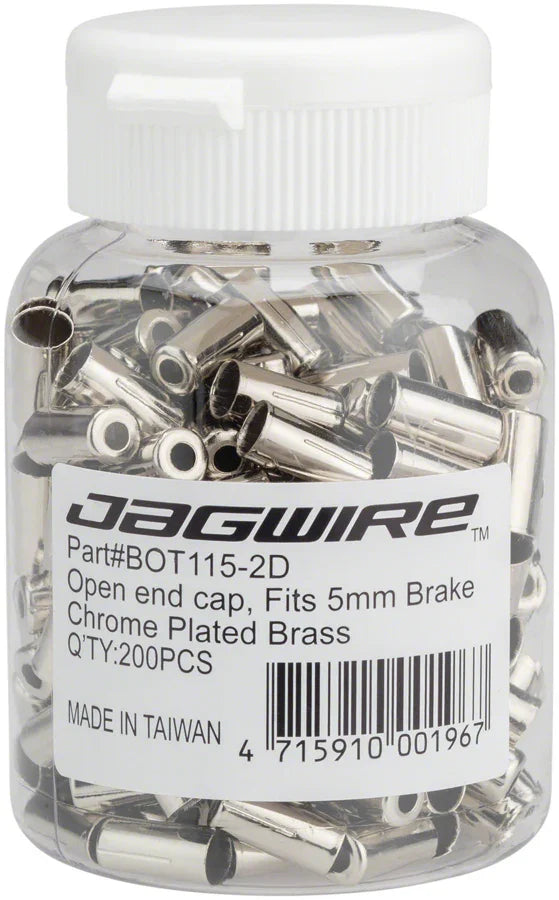 Jagwire 5mm Open Pre-Crimped End Caps Bottle of 200 Chome Plated - Bicycle Warehouse