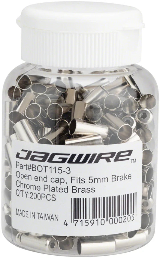 Jagwire 5mm Open End Caps Bottle of 200 Chrome Plated - Bicycle Warehouse