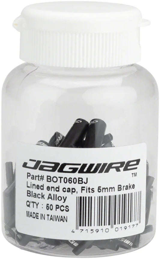 Jagwire 5mm Lined Alloy End Caps Bottle of 50 Black - Bicycle Warehouse