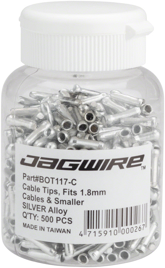 Jagwire 1.8mm Cable End Crimps SIlver Bottle/500 - Bicycle Warehouse
