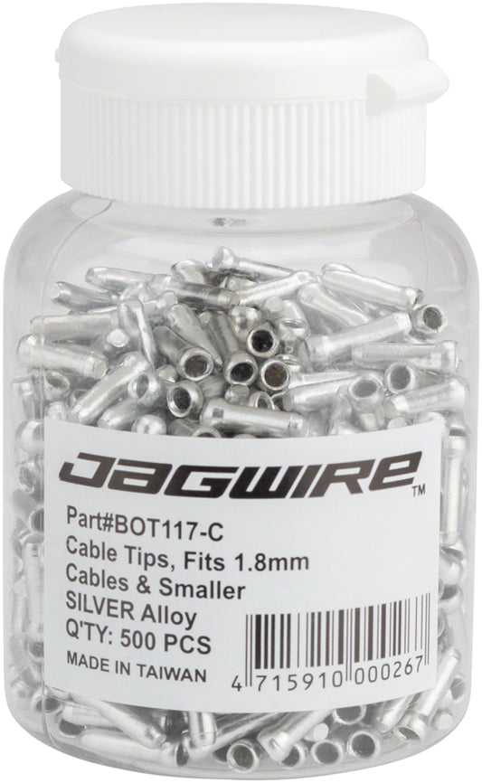 Jagwire 1.8mm Cable End Crimps SIlver Bottle/500 - Bicycle Warehouse