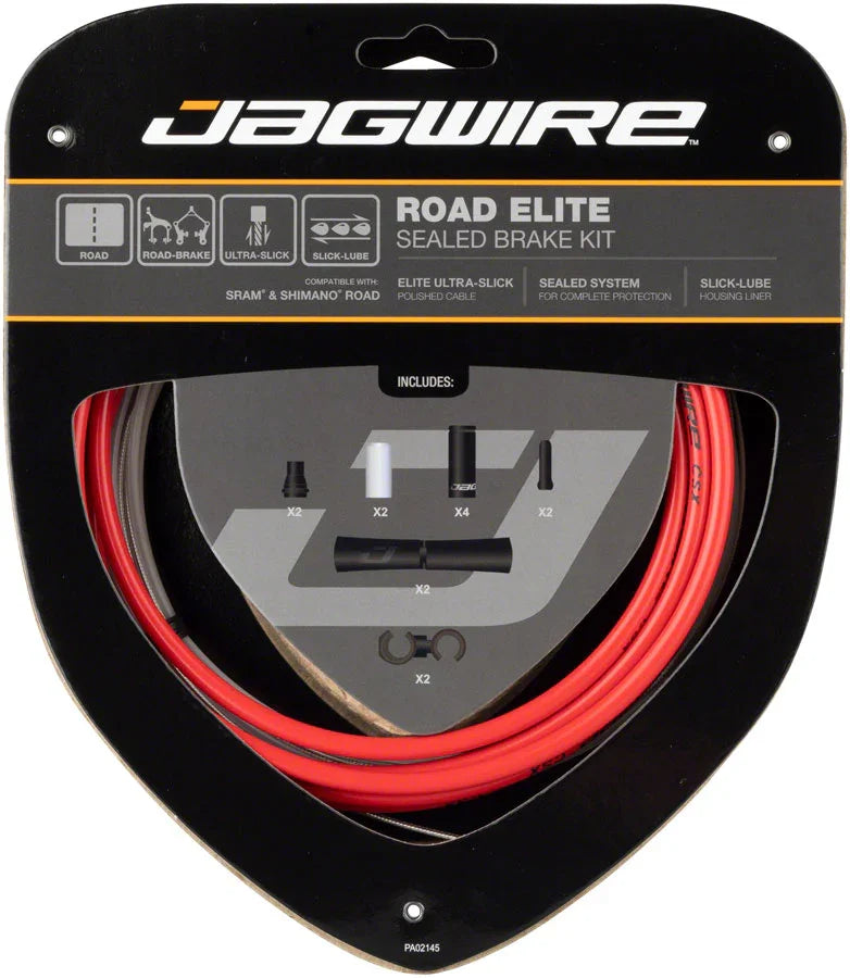 Road Elite Sealed Brake Cable Kit - SRAM/Shimano Ultra-Slick Uncoated Cables Red - Bicycle Warehouse