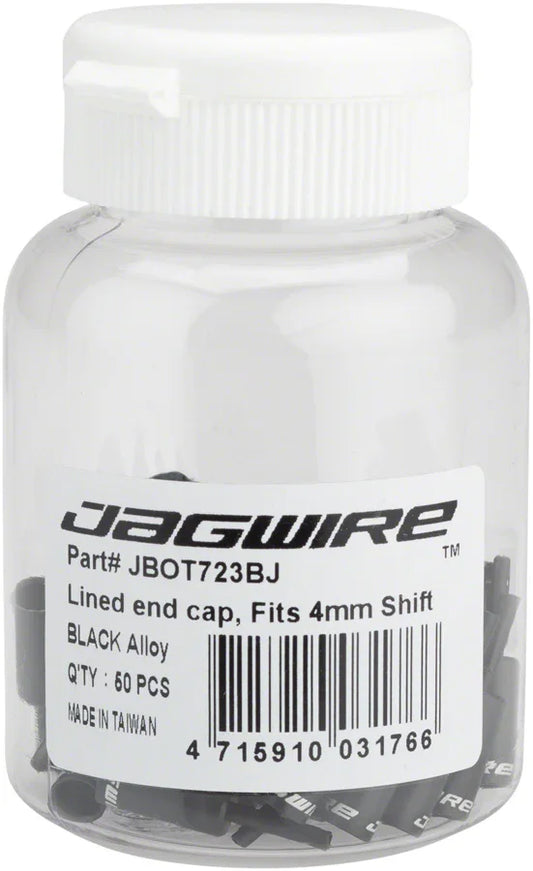 Jagwire 4mm Lined Alloy End Caps Bottle of 50 Black - Bicycle Warehouse